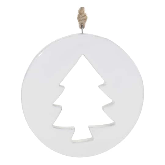White Wood Pine Tree Cut-Out Ornaments Set